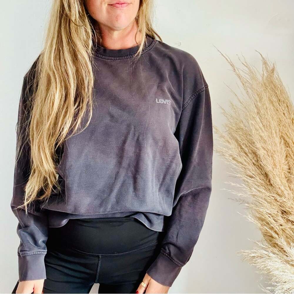LEVIS Wash Black Oversized Relax Fit Sun-Faded Crewneck Sweatshirt $90 Sweater L